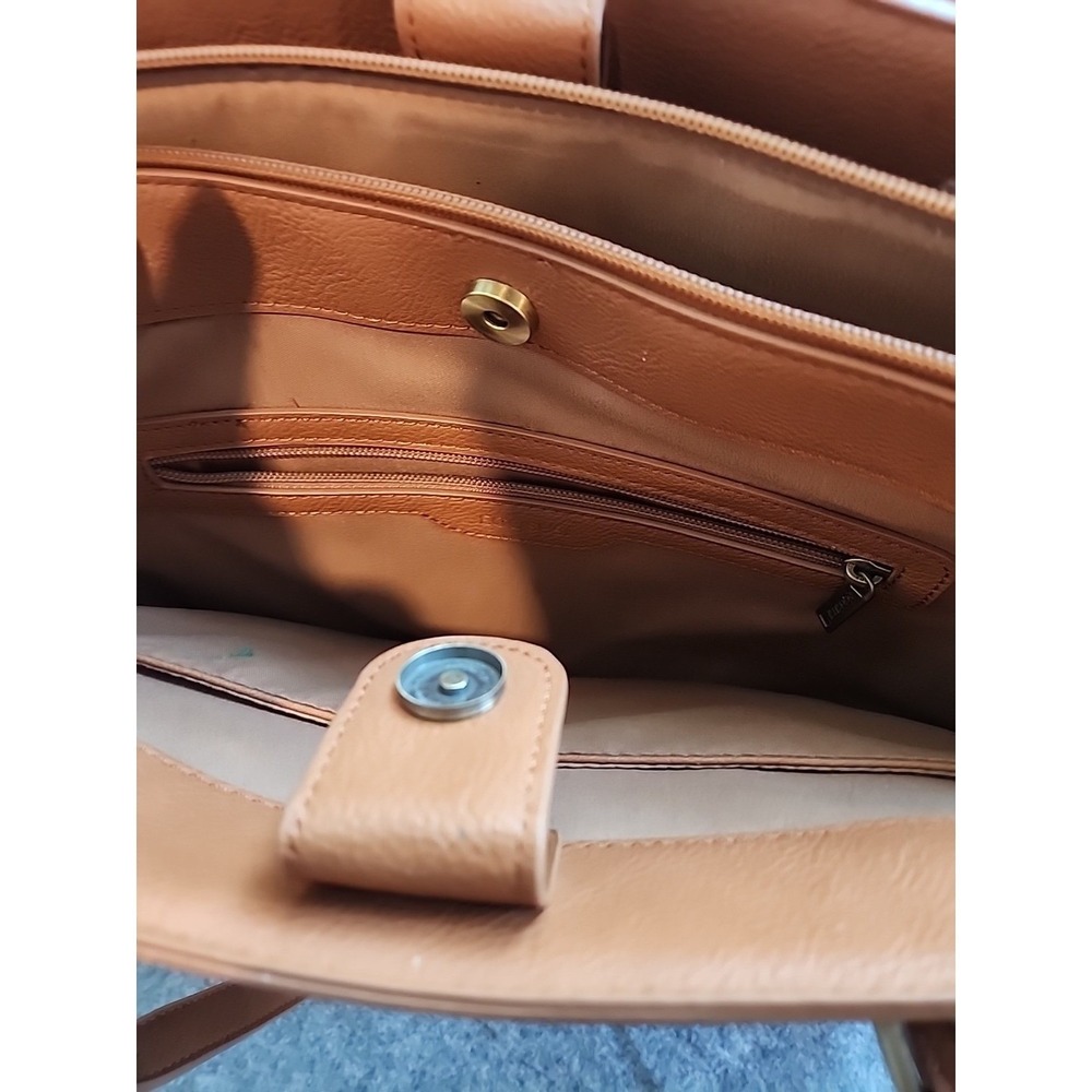 Vintage ECOSUSI Laptop Tote Bag Briefcase Womens VEGAN Faux Leather Brown - Picture 9 of 10